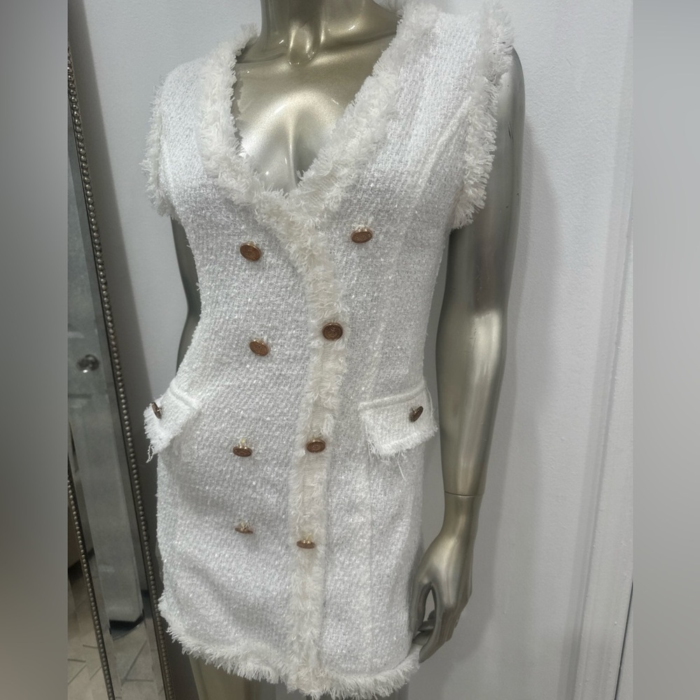 Women's Double Breasted Fringed Hem Blazer look mini dress size 4 NWT